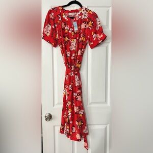 LOFT coral flower loft midi dress